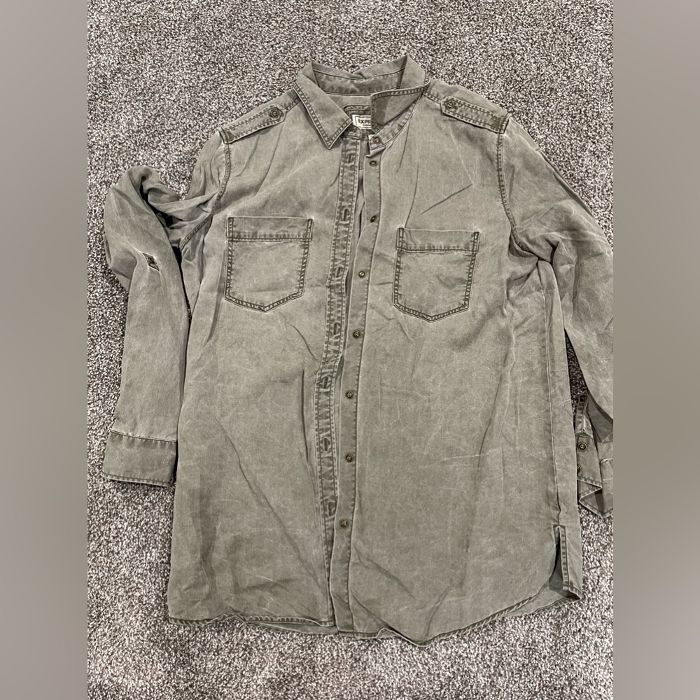 Green Denim Boyfriend Shirt - Medium